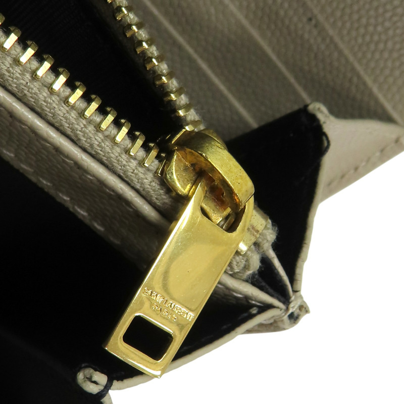 卡其色 山形紋牛皮 金扣 扣式長夾 372264【SAINT LAURENT YSL 聖羅蘭 】 372264-14