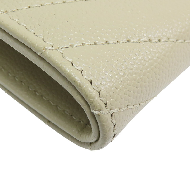 卡其色 山形紋牛皮 金扣 扣式長夾 372264【SAINT LAURENT YSL 聖羅蘭 】 372264-15