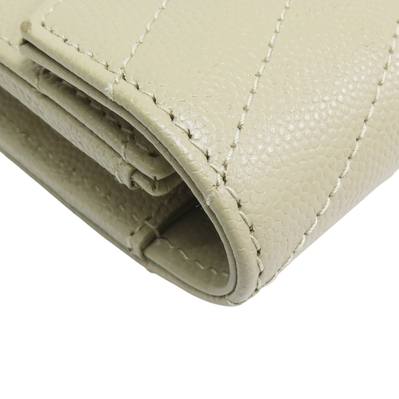 卡其色 山形紋牛皮 金扣 扣式長夾 372264【SAINT LAURENT YSL 聖羅蘭 】 372264-17