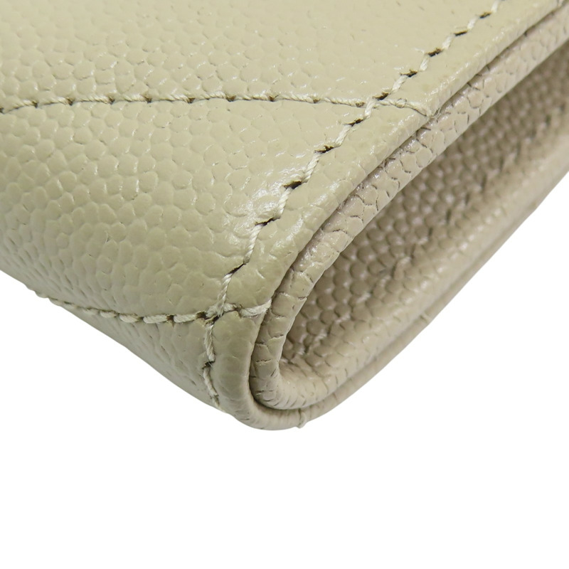 卡其色 山形紋牛皮 金扣 扣式長夾 372264【SAINT LAURENT YSL 聖羅蘭 】 372264-18