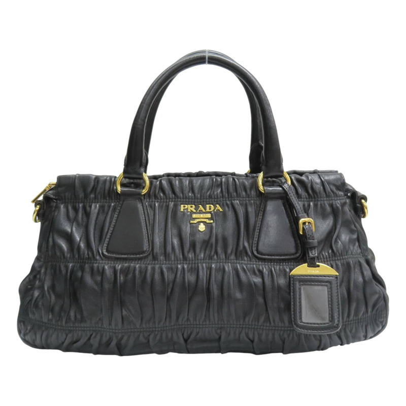 黑色 抓皺皮革 高菲 兩用包【PRADA 普拉達】-0