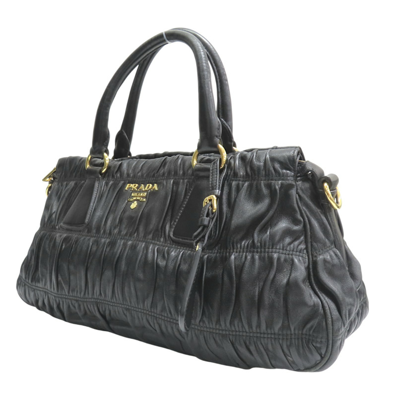 黑色 抓皺皮革 高菲 兩用包【PRADA 普拉達】-2