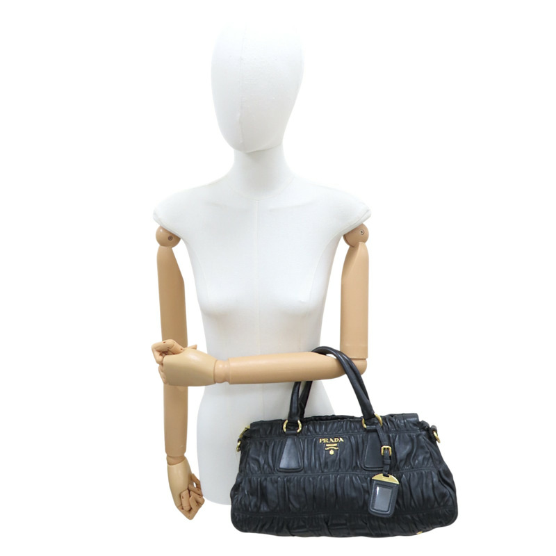 黑色 抓皺皮革 高菲 兩用包【PRADA 普拉達】-8