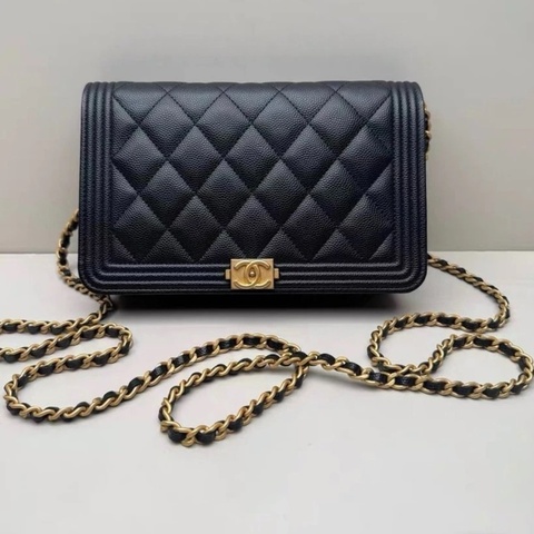 Chanel香奈兒 CC Boy woc 鏈條單肩包 斜挎包 黑色