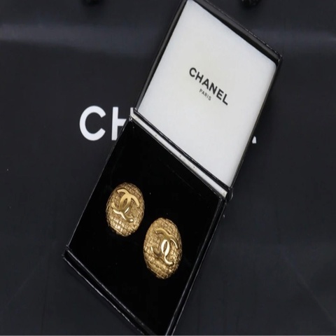 「JL精品代購」97新 Chanel 香奈兒 金編織雙c耳夾