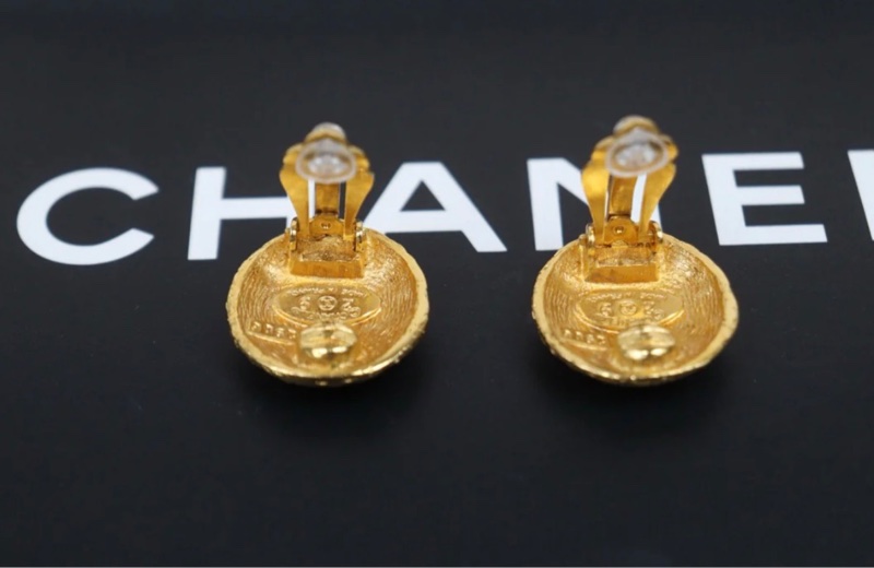 「JL精品代購」97新 Chanel 香奈兒 金編織雙c耳夾-6
