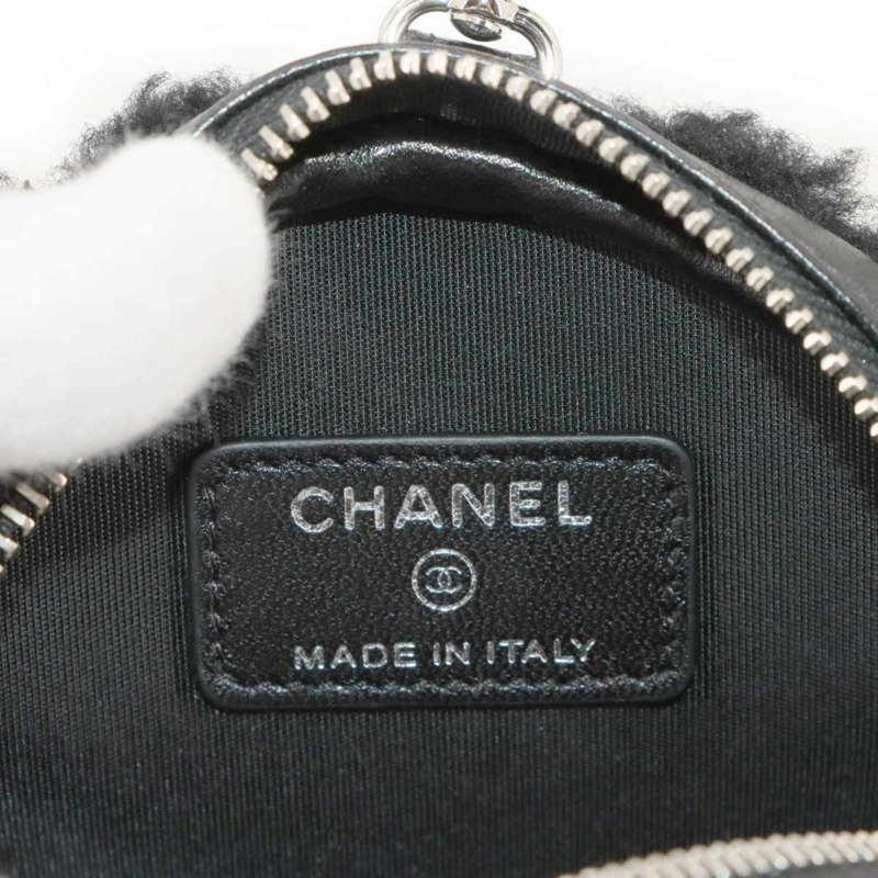 香奈兒 Coco Neige 絎縫鏈條手拿包,羊毛皮和羊皮材質,黑色銀色五金配件-7