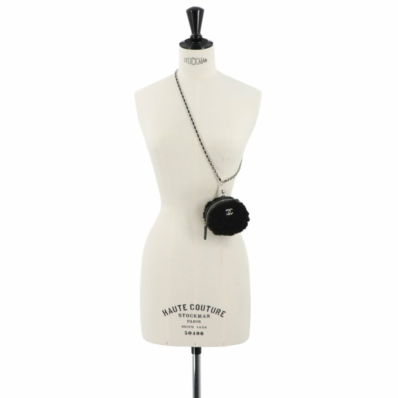 香奈兒 Coco Neige 絎縫鏈條手拿包,羊毛皮和羊皮材質,黑色銀色五金配件-8