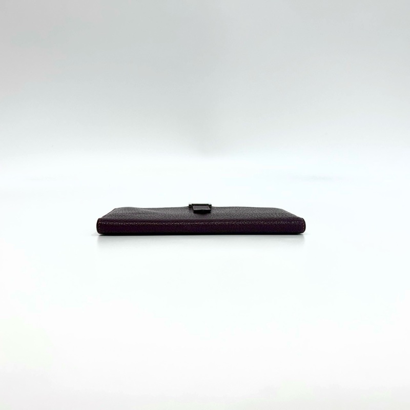 Hermes酒紅色H銀釦山羊皮Bearn Wallet長夾-7