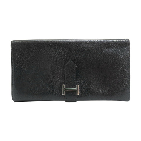 黑色 Chevre山羊皮 Bearn 兩折長夾 口G刻 【HERMES 愛馬仕】