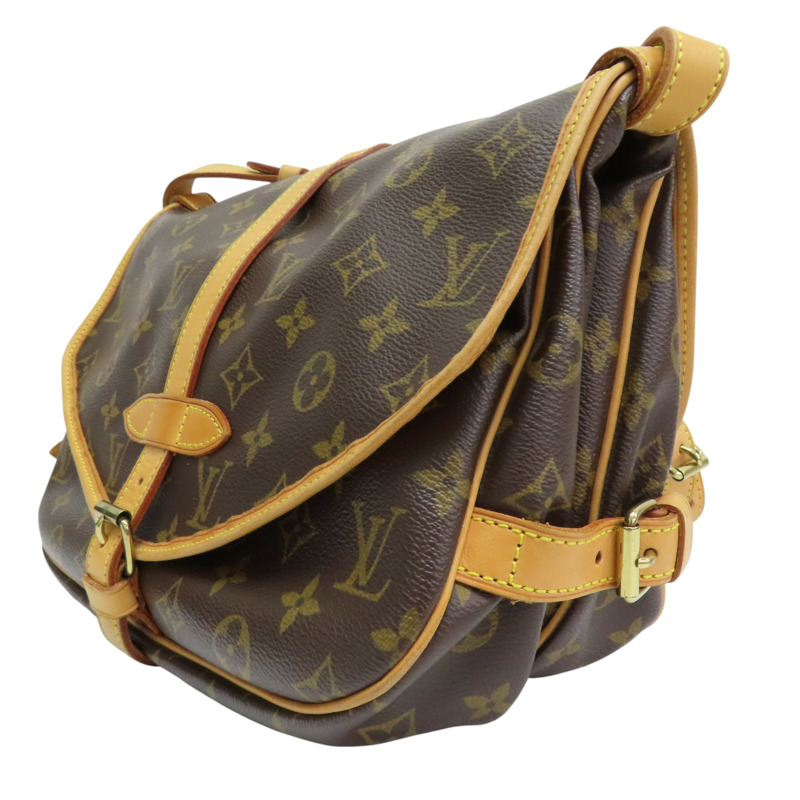 棕色 原花 帆布 Saumur 30 肩背包【LOUIS VUITTON LV 路易威登】 M42256-2