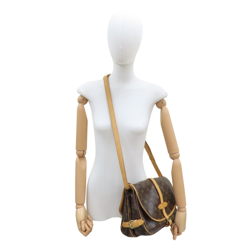 棕色 原花 帆布 Saumur 30 肩背包【LOUIS VUITTON LV 路易威登】 M42256-9