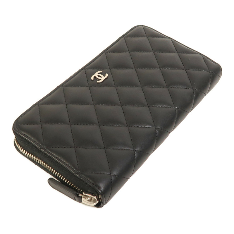 CHANEL 牛皮皮革Zipper Long Wallet銀扣長錢包-2