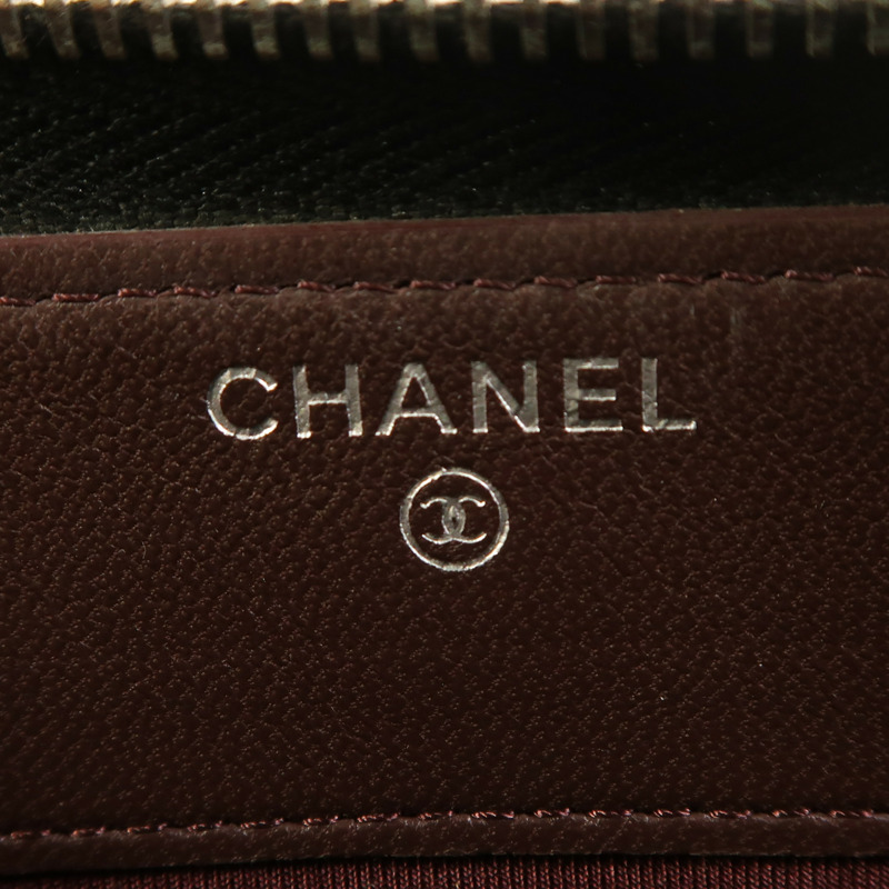 CHANEL 牛皮皮革Zipper Long Wallet銀扣長錢包-5