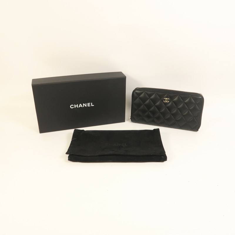 CHANEL 牛皮皮革Zipper Long Wallet銀扣長錢包-7