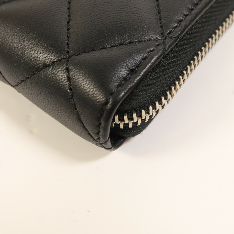 CHANEL 牛皮皮革Zipper Long Wallet銀扣長錢包-9