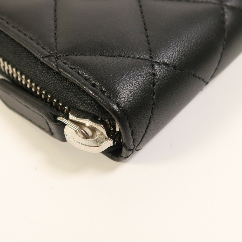 CHANEL 牛皮皮革Zipper Long Wallet銀扣長錢包-10
