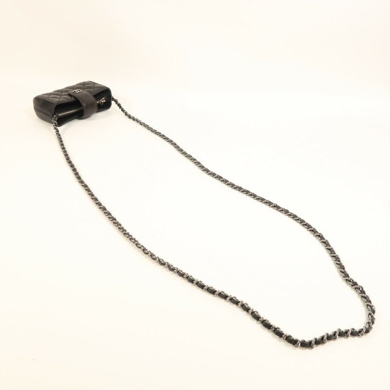 CHANEL 牛皮皮革Chain Shoulder銀扣鏈帶肩背袋-8