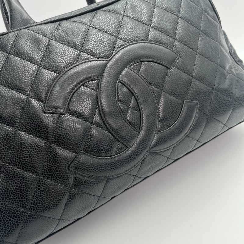 「JL精品代購」香奈兒黑金牛皮大logo手提保齡球小號-11