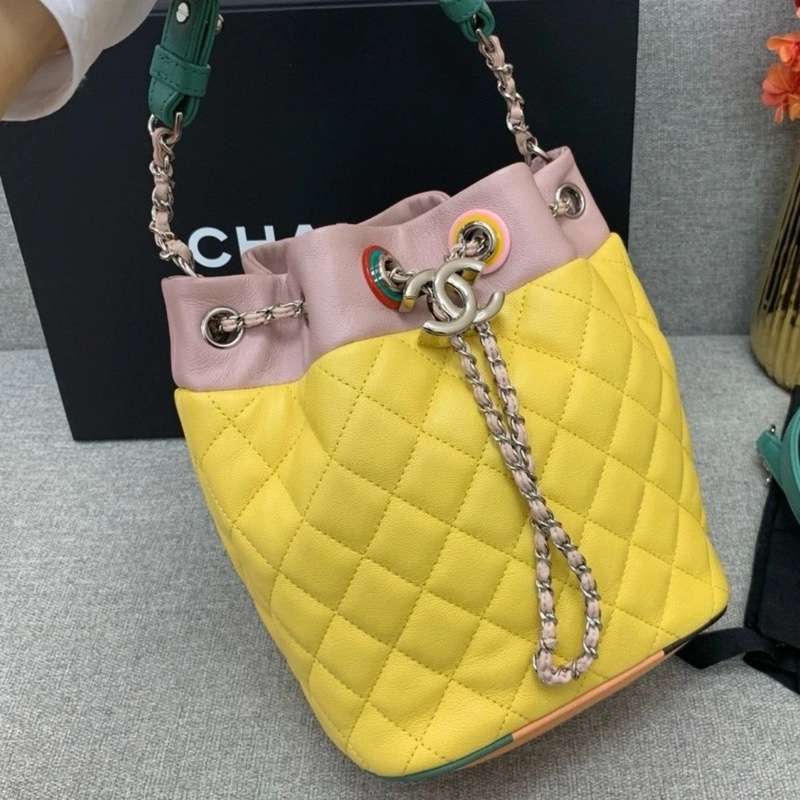 Chanel香奈兒巴黎古巴抽繩水桶包絎縫女士單肩包-1