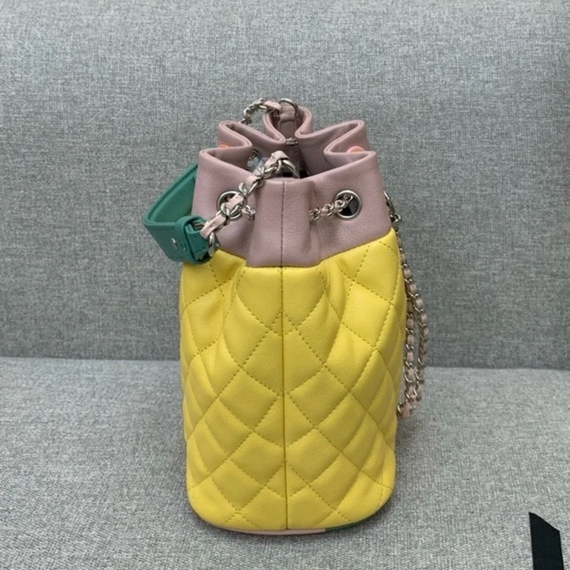 Chanel香奈兒巴黎古巴抽繩水桶包絎縫女士單肩包-3