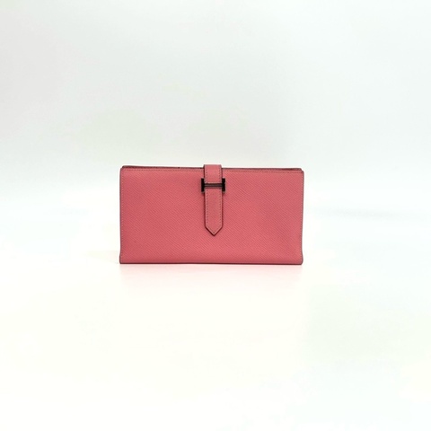Hermes 8W杜鵑粉色銀釦Bearn Wallet長夾