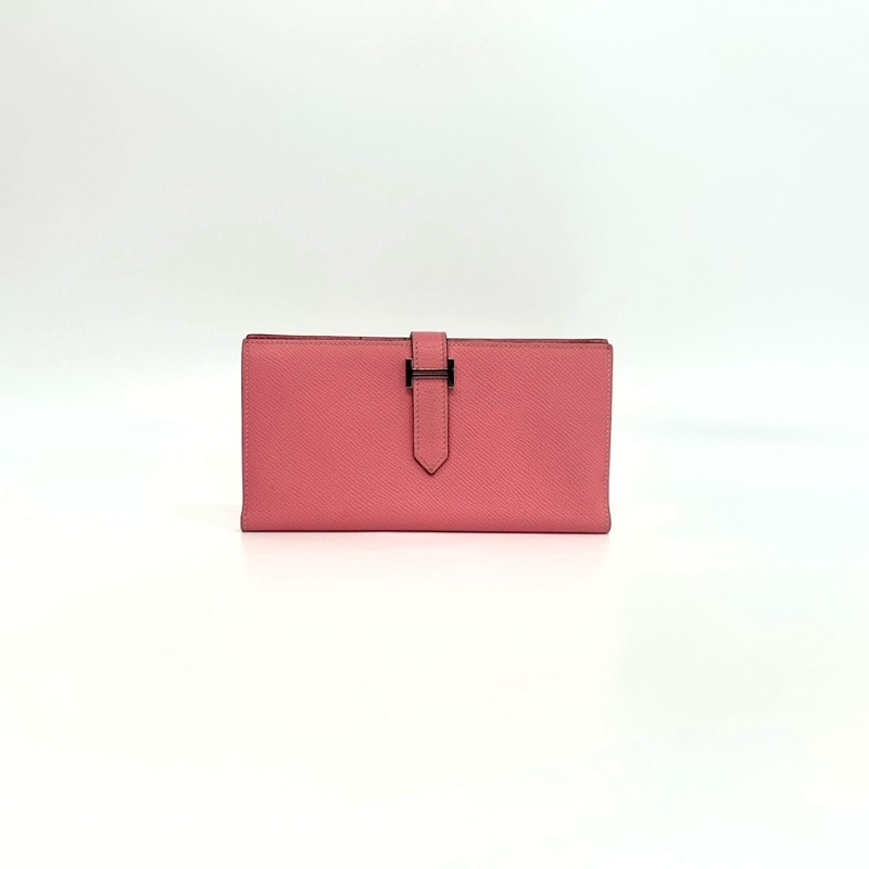 Hermes 8W杜鵑粉色銀釦Bearn Wallet長夾-0