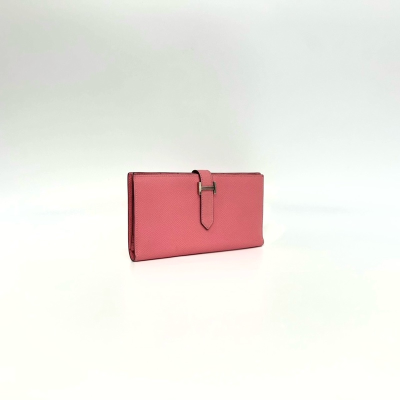 Hermes 8W杜鵑粉色銀釦Bearn Wallet長夾-2