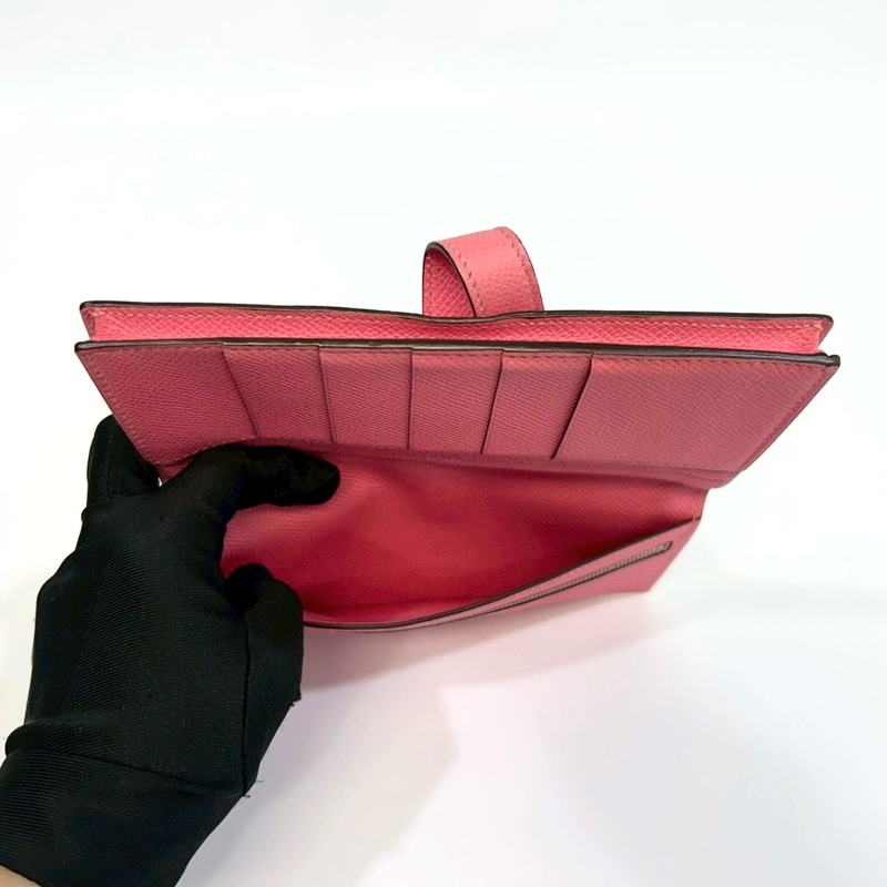 Hermes 8W杜鵑粉色銀釦Bearn Wallet長夾-6