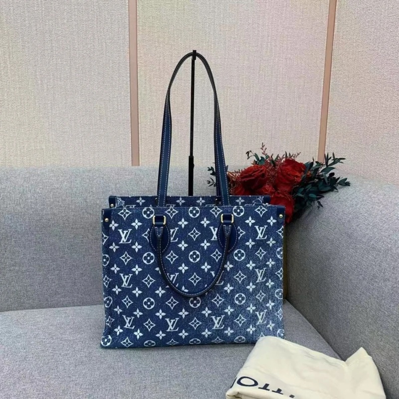 lv路易威登 ONTHEGO MM 手提單肩包，牛仔藍-0