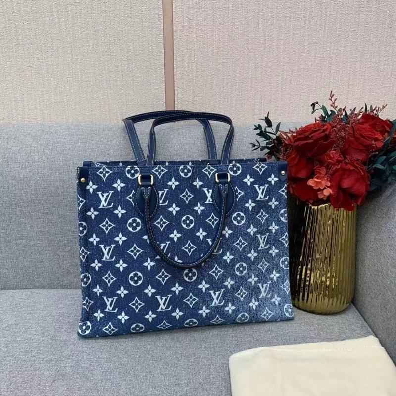 lv路易威登 ONTHEGO MM 手提單肩包，牛仔藍-1