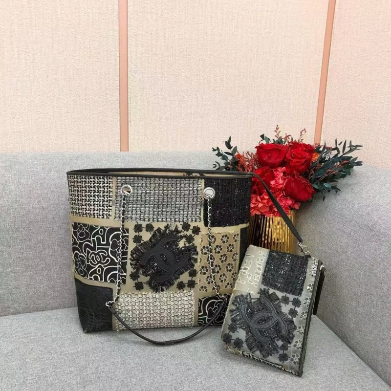 Chanel香奈儿 PVC 斜纹软呢拼接 Jumbo 单盖黑色肩背包-0