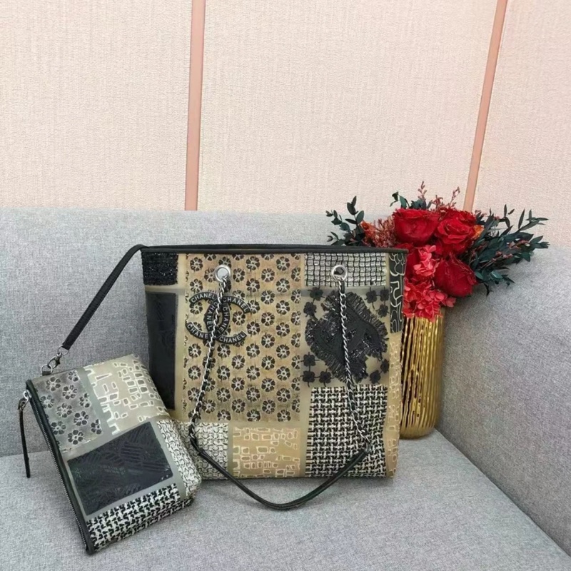 Chanel香奈儿 PVC 斜纹软呢拼接 Jumbo 单盖黑色肩背包-1