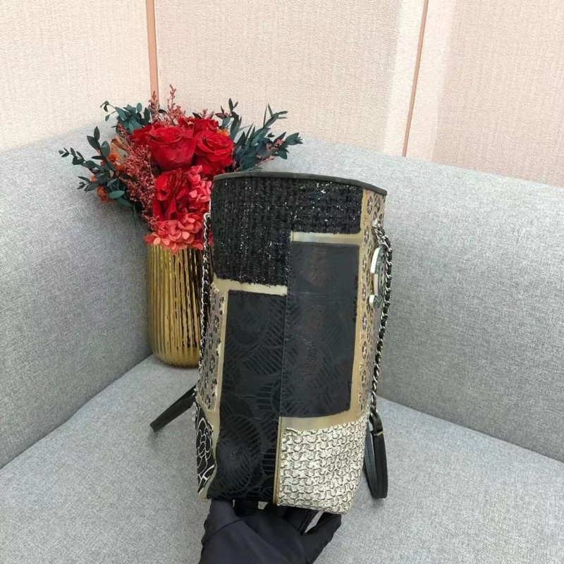 Chanel香奈儿 PVC 斜纹软呢拼接 Jumbo 单盖黑色肩背包-3