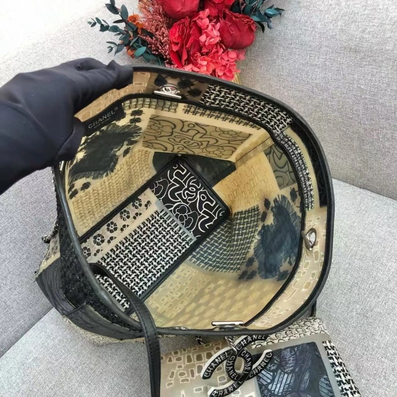 Chanel香奈儿 PVC 斜纹软呢拼接 Jumbo 单盖黑色肩背包-7