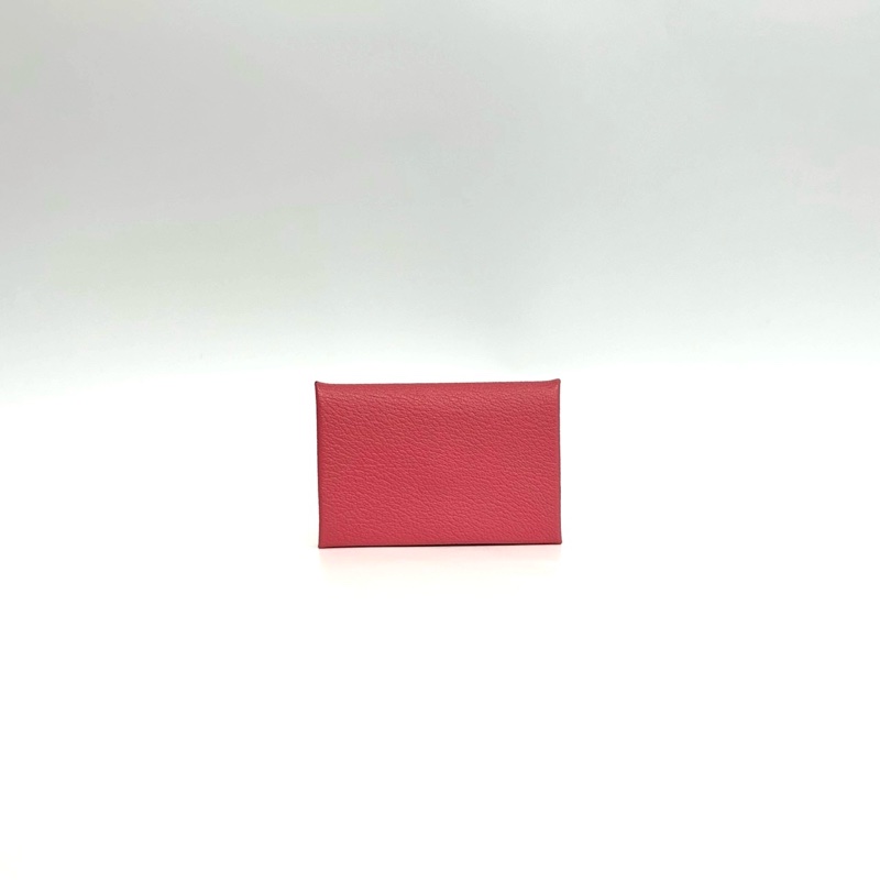 Hermes 8W杜鵑粉山羊皮calvi零錢卡包-0