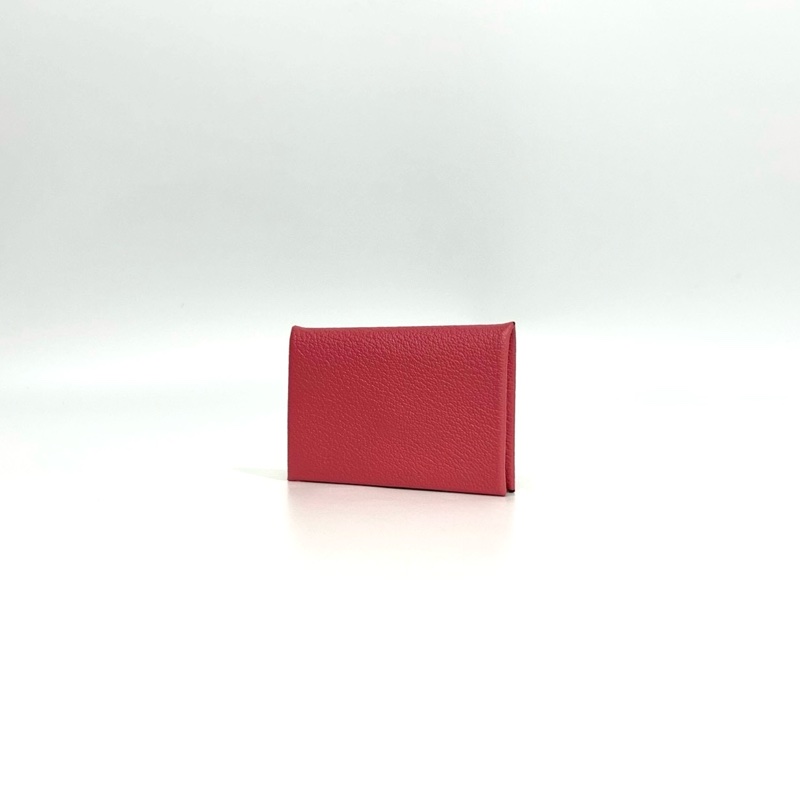 Hermes 8W杜鵑粉山羊皮calvi零錢卡包-1