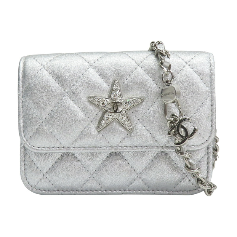 銀色 菱格紋 牛皮 星星 肩背包【CHANEL 香奈兒】-0