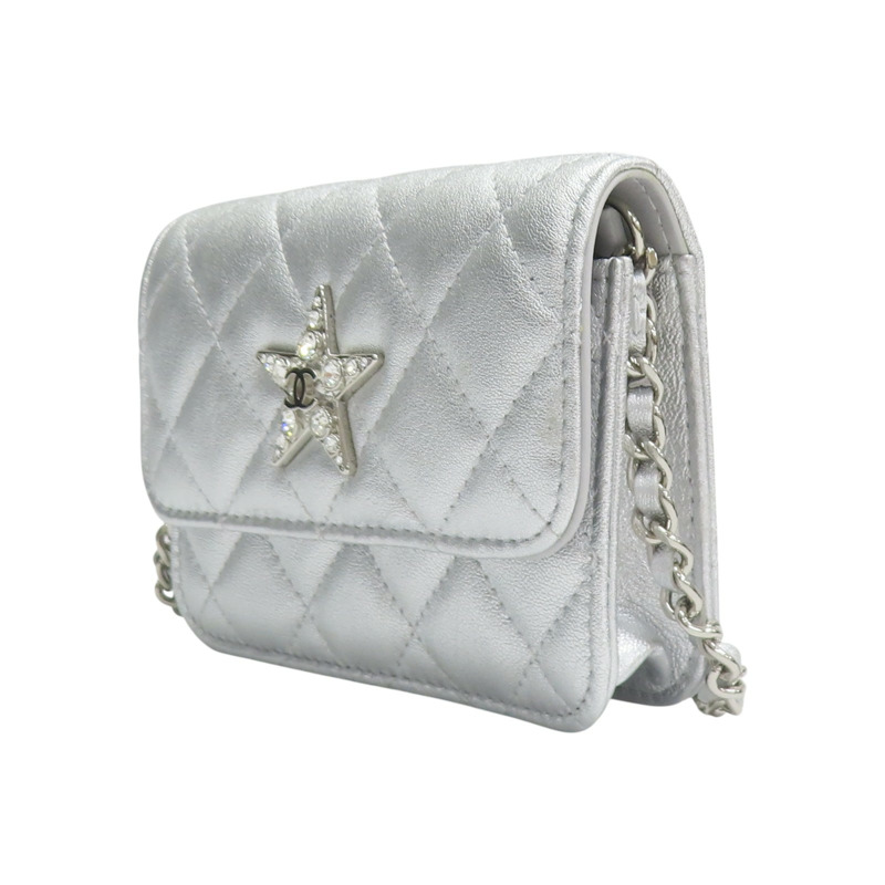 銀色 菱格紋 牛皮 星星 肩背包【CHANEL 香奈兒】-2