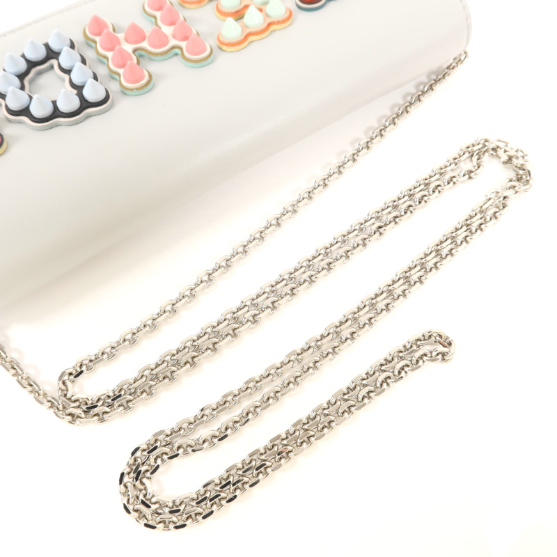 FENDI 牛皮皮革Wallet On Chain銀扣鏈帶肩背袋-7