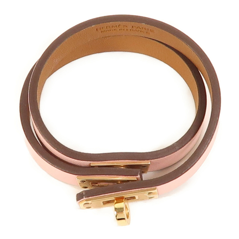 HERMES Swift皮革Mini Kelly Double Tour手鐲Rose Sakura-3