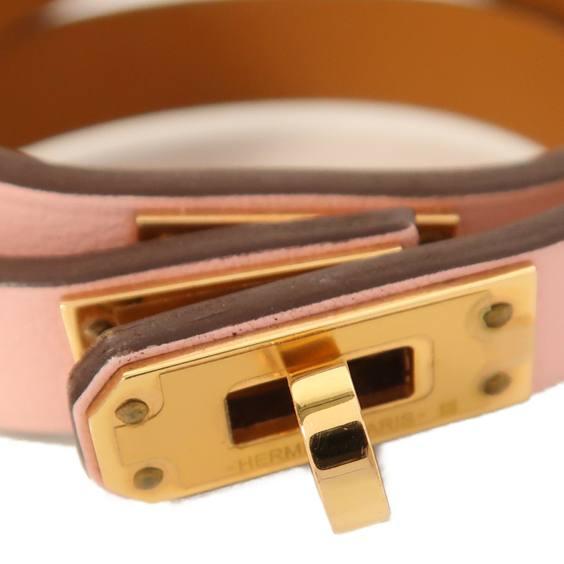 HERMES Swift皮革Mini Kelly Double Tour手鐲Rose Sakura-4