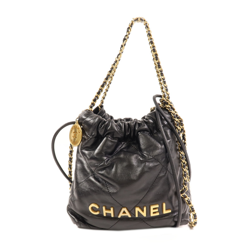 CHANEL 牛皮皮革Chanel Mini 22金扣手挽肩背兩用袋-0