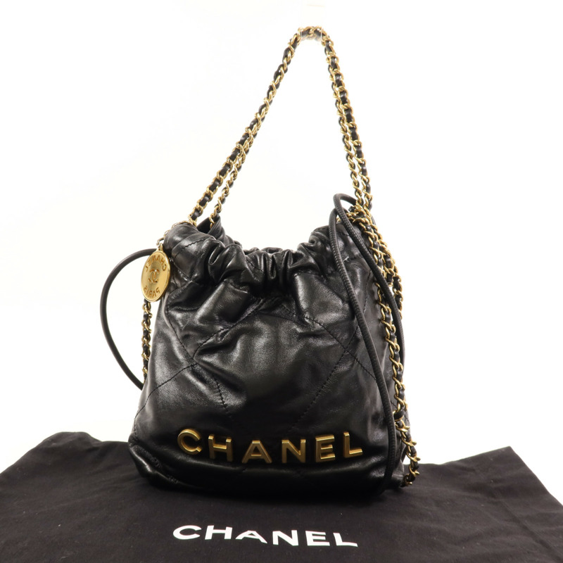 CHANEL 牛皮皮革Chanel Mini 22金扣手挽肩背兩用袋-8