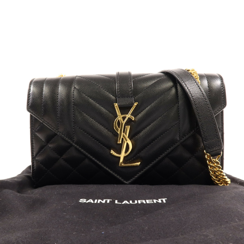 SAINT LAURENT 牛皮皮革Small Envelope金扣鏈帶肩背袋-8
