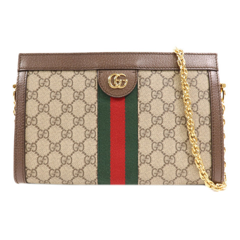 GUCCI 塗層帆布/牛皮皮革Shoulder Bag金扣鏈帶肩背袋