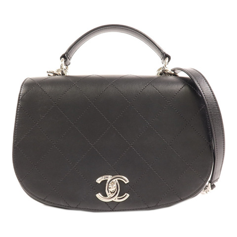 CHANEL 牛皮皮革Chain Shoulder銀扣手挽肩背兩用袋