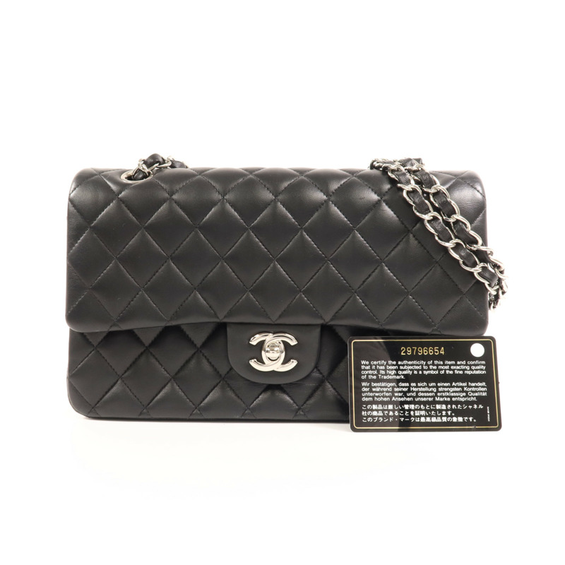 CHANEL 羊皮皮革Classic 25銀扣鏈帶肩背袋-9