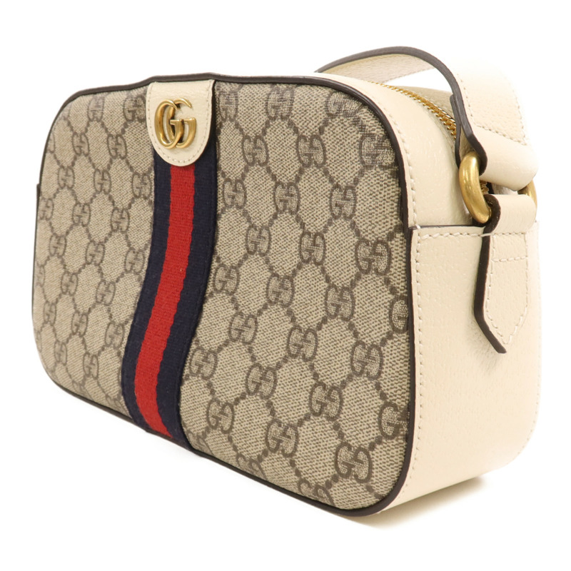 GUCCI 塗層帆布/牛皮皮革Ophidia GG金扣肩背袋-2