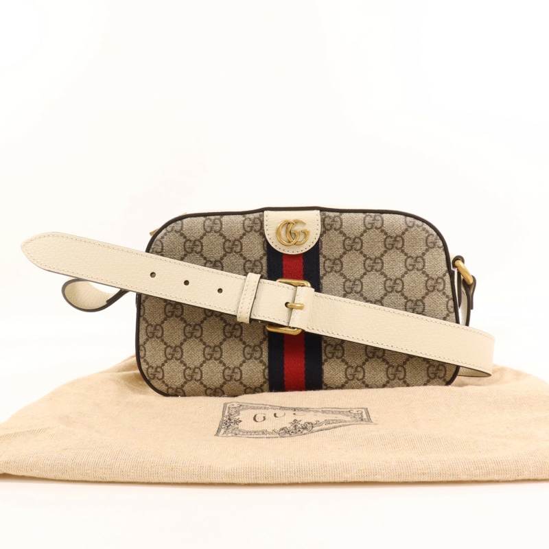 GUCCI 塗層帆布/牛皮皮革Ophidia GG金扣肩背袋-7